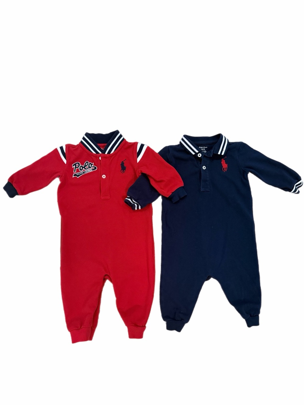 Ralph Lauren Two-Pack Polo One-Piece Bodysuits in Red and Navy - Size 6m